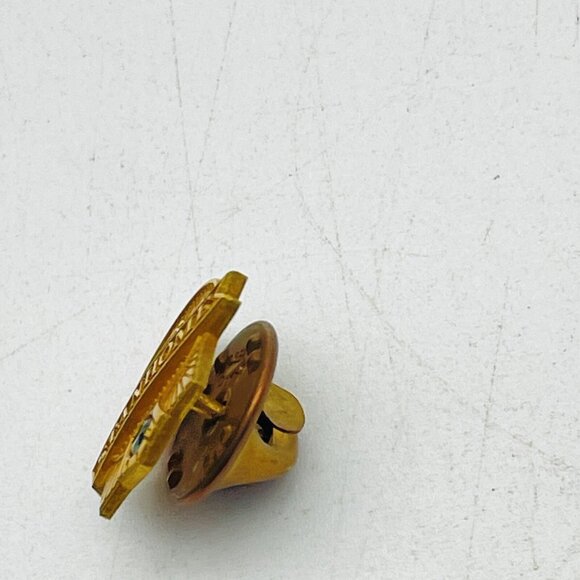 Vintage STANHOME Gold Tone Brooch Pin Green Rhinestone Cottage Design Realtor - Picture 2 of 6